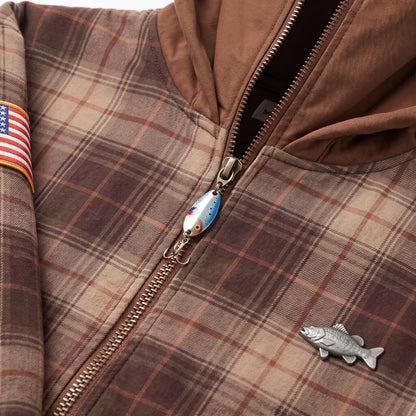 Spoon-lure zip pull and pewter bass pin